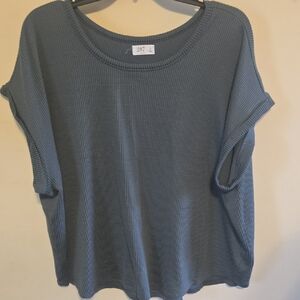 247 by Eileen Fisher Blue Ribbed Short Sleeve Tee